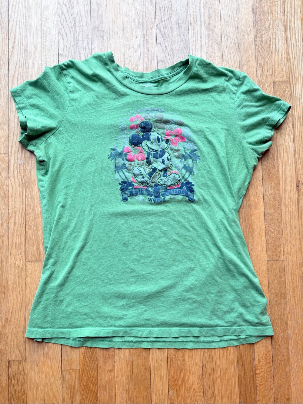 Disney Green Short-Sleeve Tee with Floral Mickey Graphic